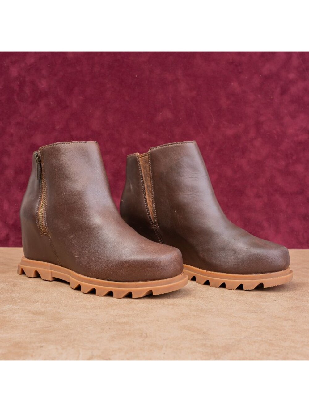 Sorel Women Joan Of Artic Wedge II Waterproof Brown leather Zip Ankle Boots sz 7
